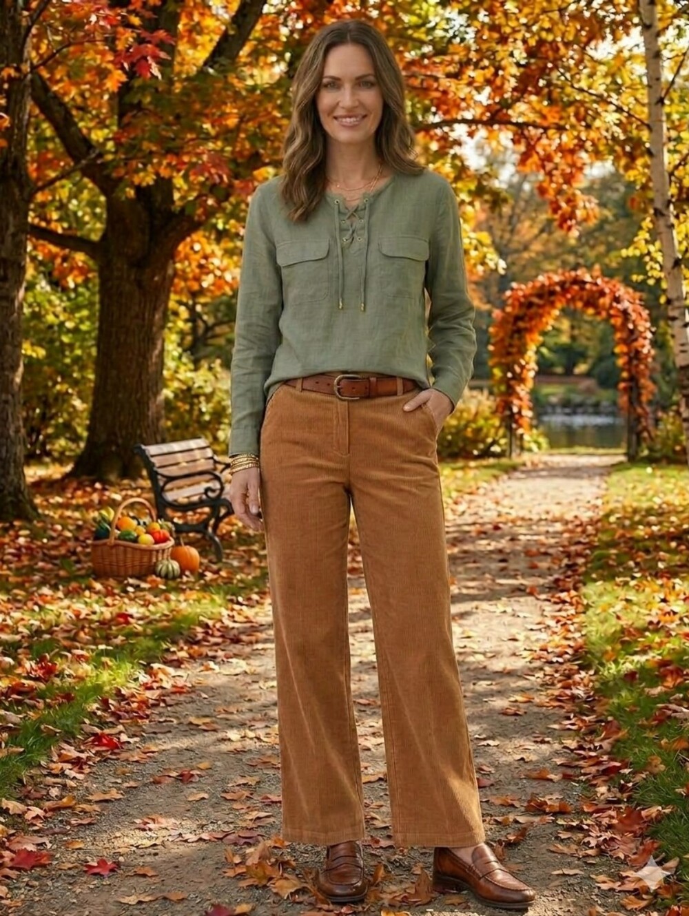 Ellen Tracy 100% Linen Utility Blouse Olive Green Roll Tab Sleeve - Size: XL